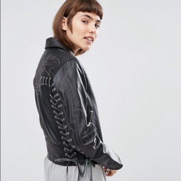 ASOS western lace up leather biker/moto jacket - Picture 3 of 3