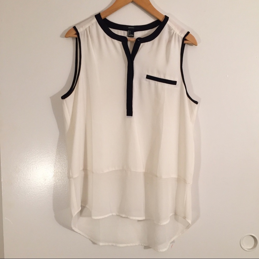 CREAM & BLACK SEMI SHEER BLOUSE