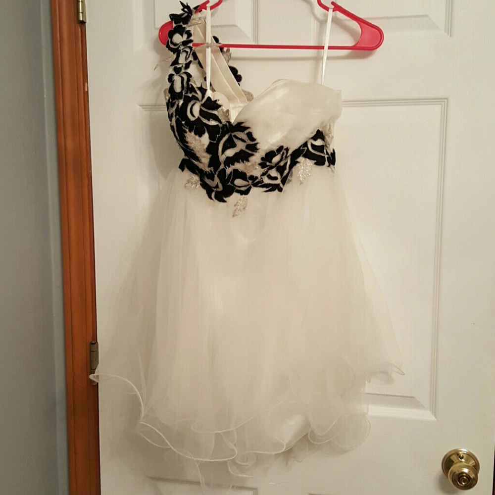 White and black floral homecoming dress
