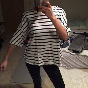 Zara white and black stripe top Size S