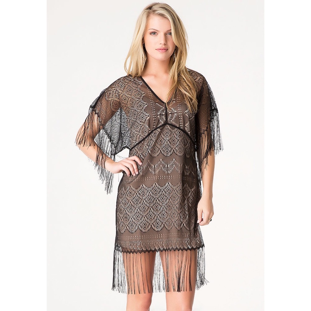 bebe Lace & Fringe Dress