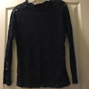 Navy blue lace long sleeve dress shirt
