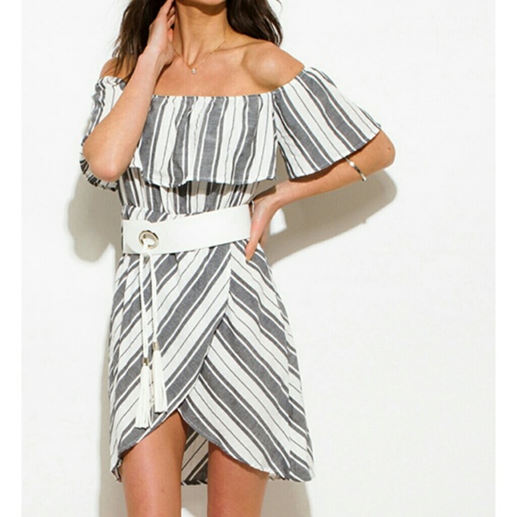 NAUTICAL OFF SHOULDER DRESS - Picture 3 of 4