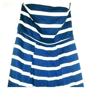 strapless navy striped a-line dress