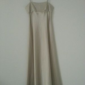 nude crystal beaded strappy floor-length formal