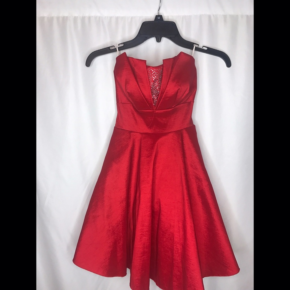 Bright red with small diamond strapless dress