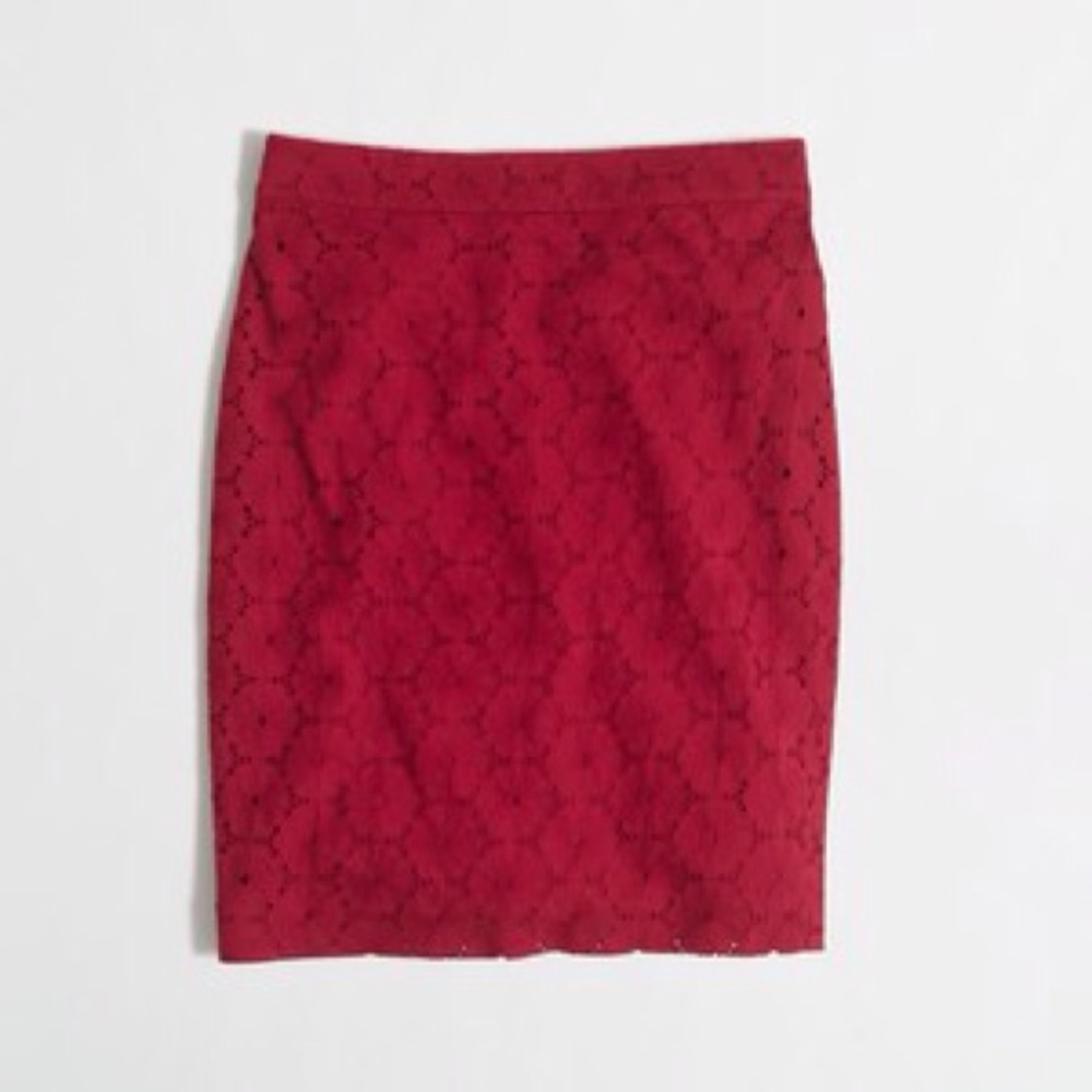 NEW Factory red eyelet lace pencil skirt cotton