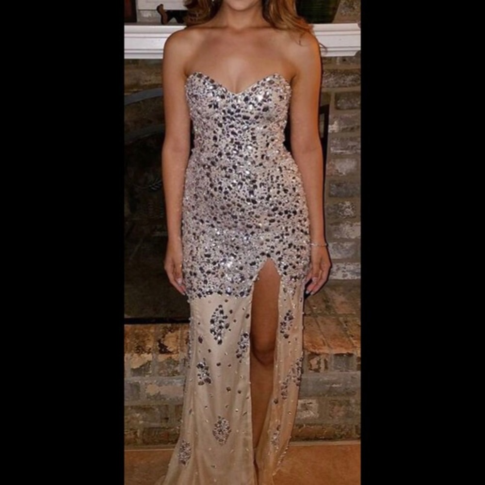 Gorgeous diamond tan prom dress