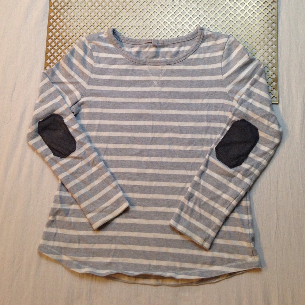 Gap Gray & white striped sweatshirt elbow patches