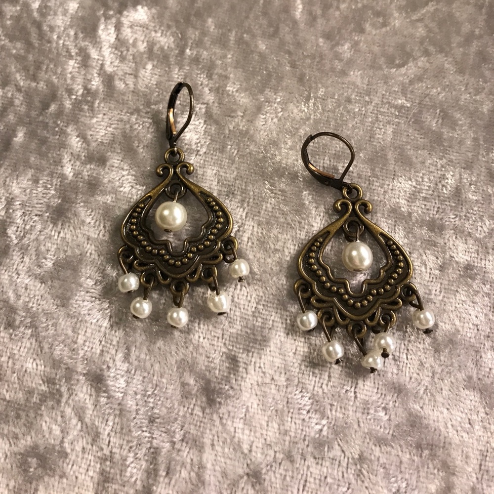 Antique gold and pearl chandelier earrings