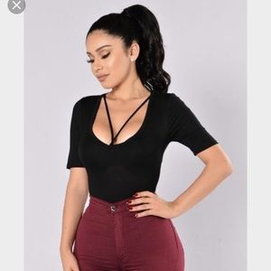 Fashion nova "drop the basic" bodysuit, black, M