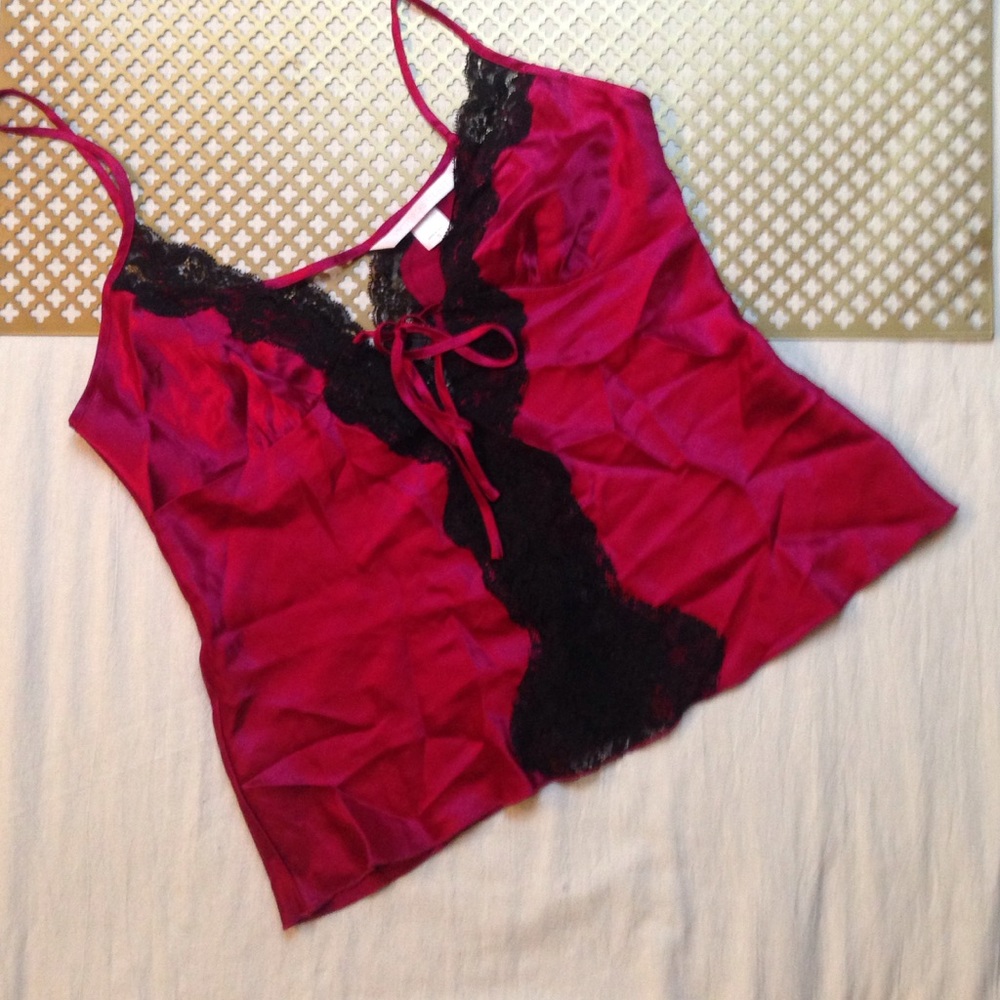 Victoria's secret raspberry & black lace camisole