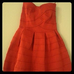 bright red strapless dress