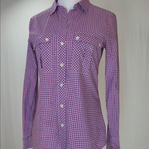 Theory long sleeved plaid button down shirt