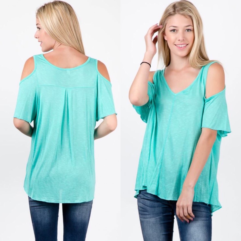 Mint open shoulder v neck top