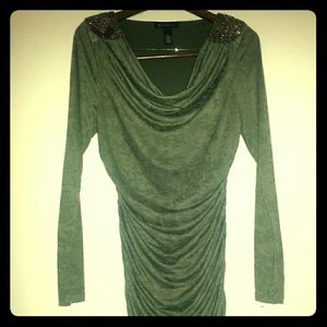 ready for battle army green studded shoulder dress