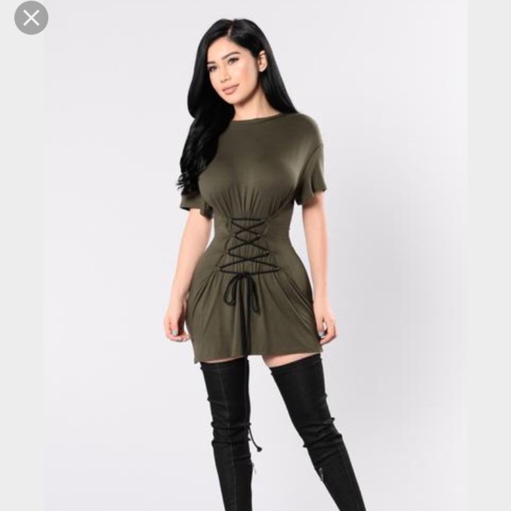 Fashion nova all the way up tunic in olive, small