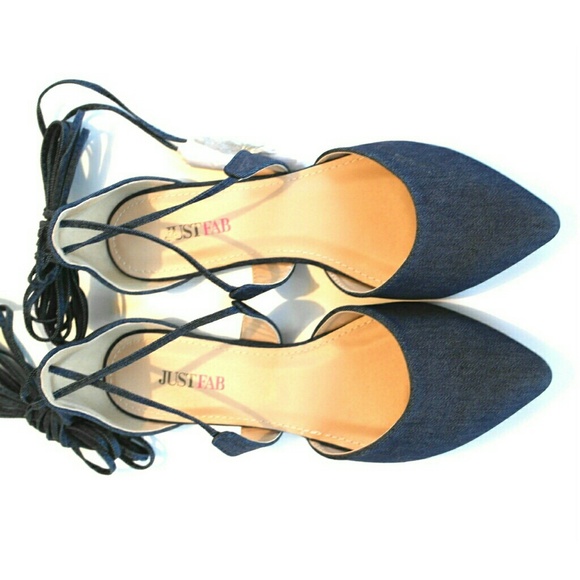 ♡ JustFab ♡ Missty lace up denim flats - Picture 3 of 4