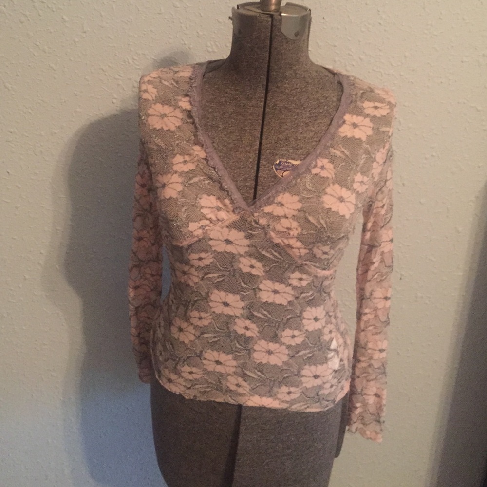 Pink and Gray Lace Top by Karen Kane Boutique
