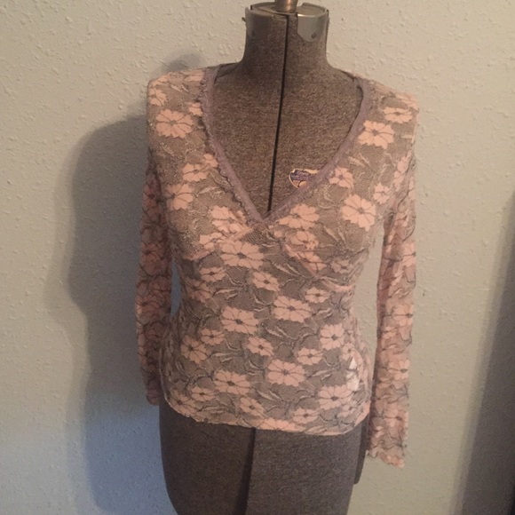 Pink and Gray Lace Top by Karen Kane Boutique - Picture 1 of 3