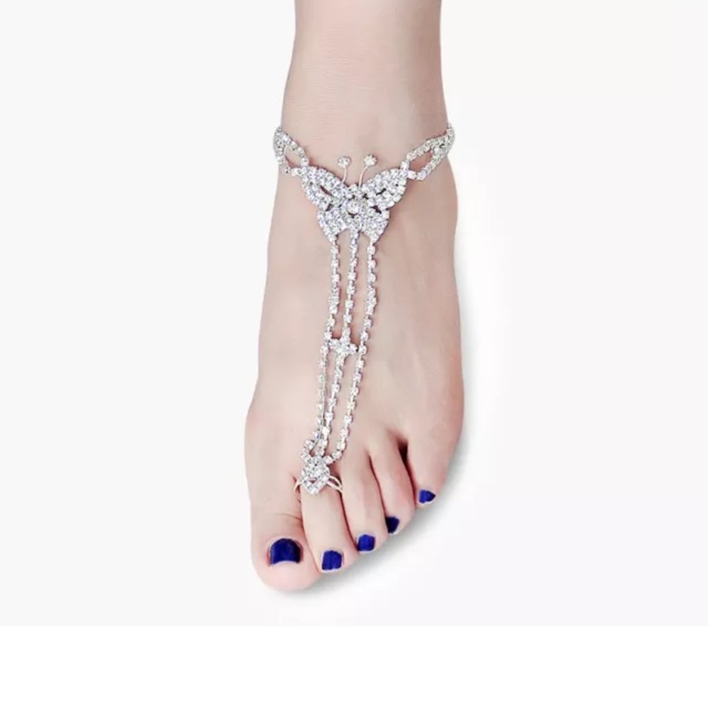 Crystal rhinestone butterfly ankle bracelet