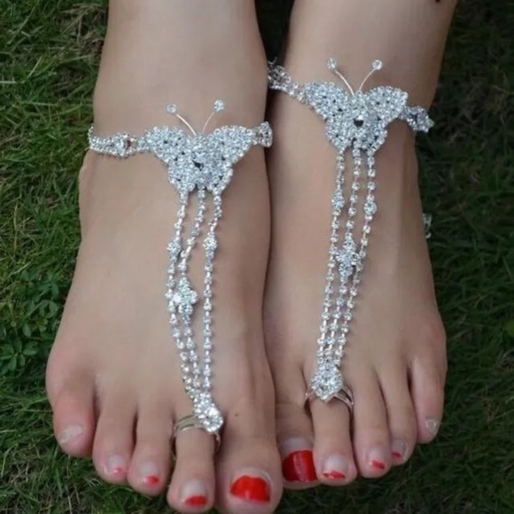 Crystal rhinestone butterfly ankle bracelet - Picture 2 of 2