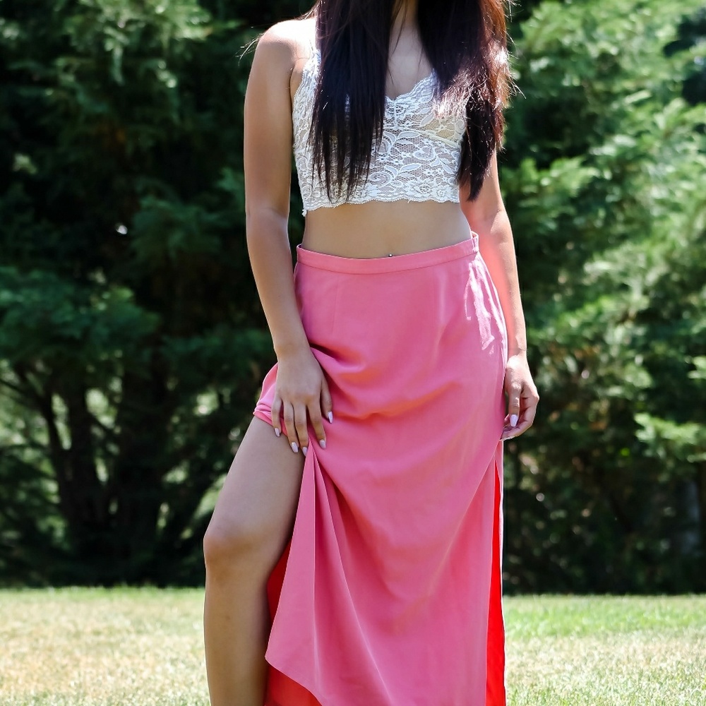 Pink Silk Maxi Skirt
