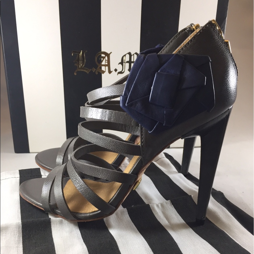 L.A.M.B. Rae Strappy Stiletto Sandal Gray Sz 8