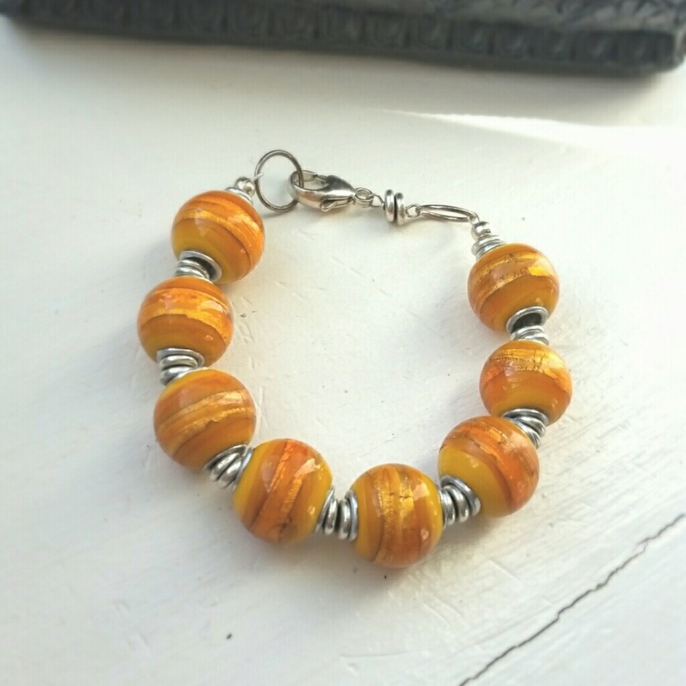 Vibrant orange Bracelet with Sterling Silver Clasp