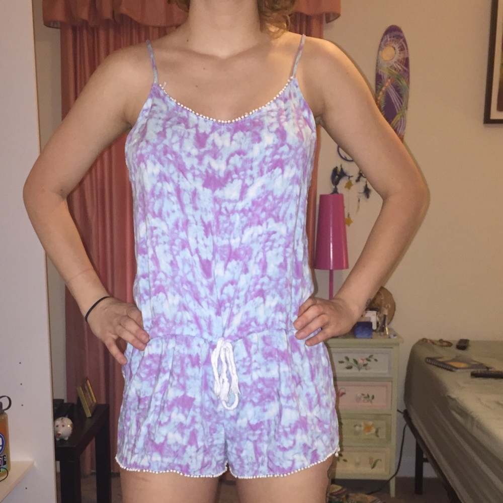 pastel blue and purple sleeveless romper