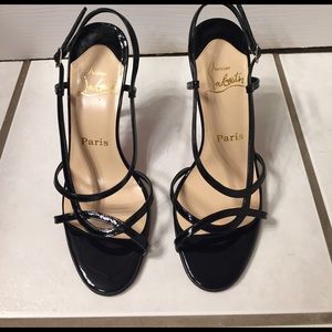 Christian Louboutin black patent strappy heels 6.5