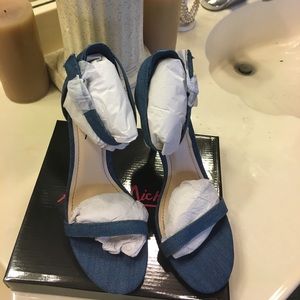 denim strappy heel with ankle strap