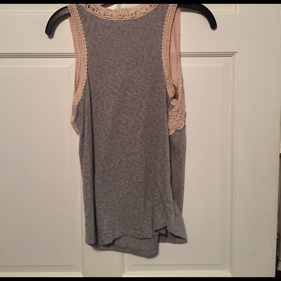 JCrew Sz S gray tank with lace cream straps - Picture 2 of 2