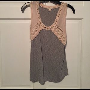 JCrew Sz S gray tank with lace cream straps