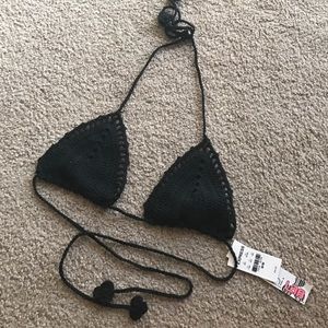 Black Knit Bikini Top Size Size Small