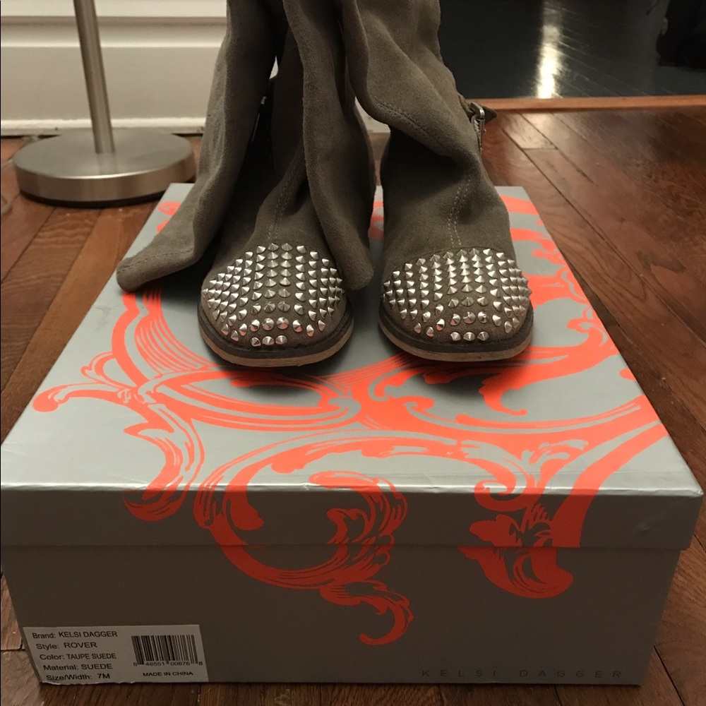 Kelsi Dagger gray suede studded boots