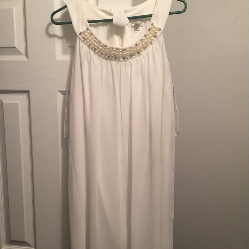 Women's White Dress with pearl neckline