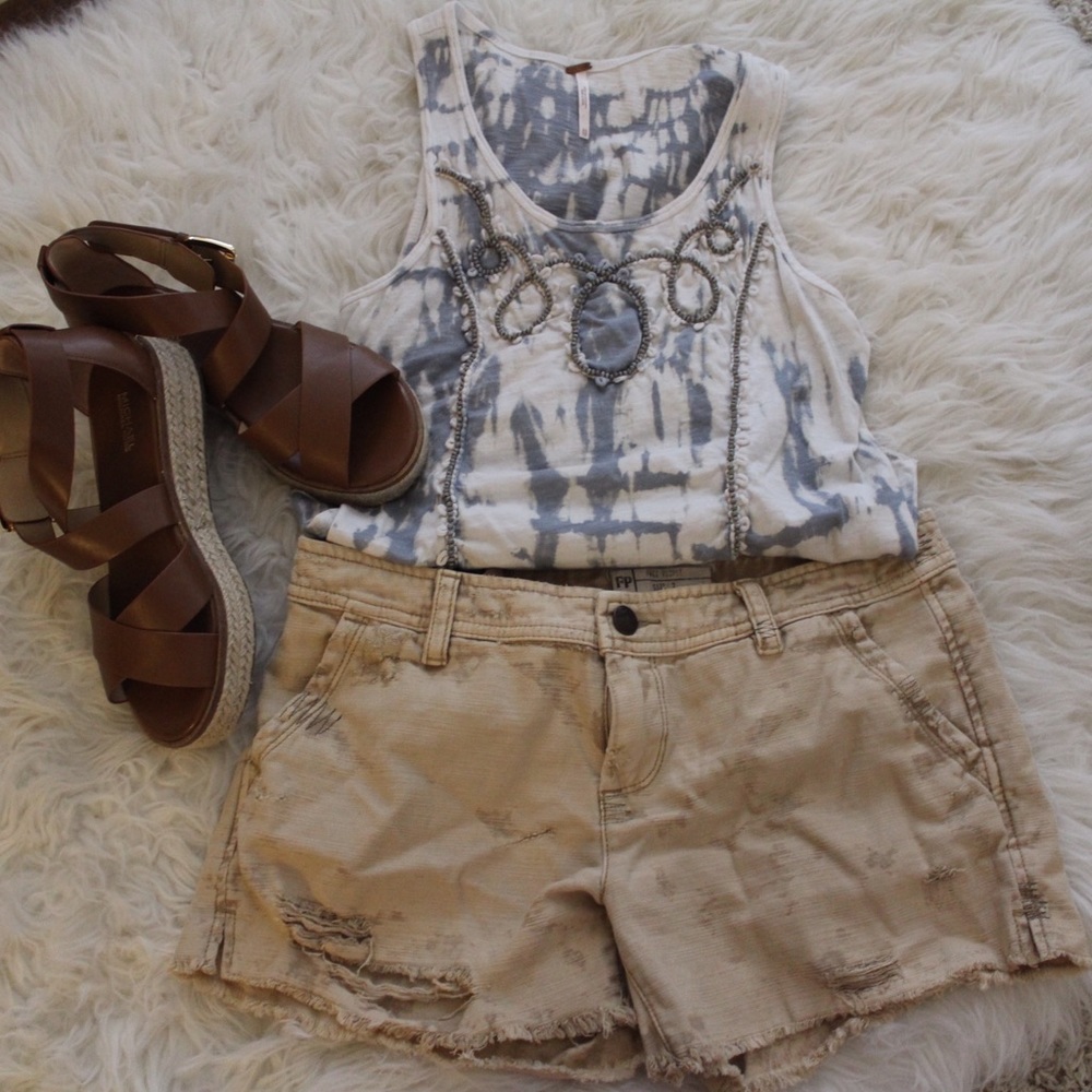 Distressed Free People Khaki Shorts