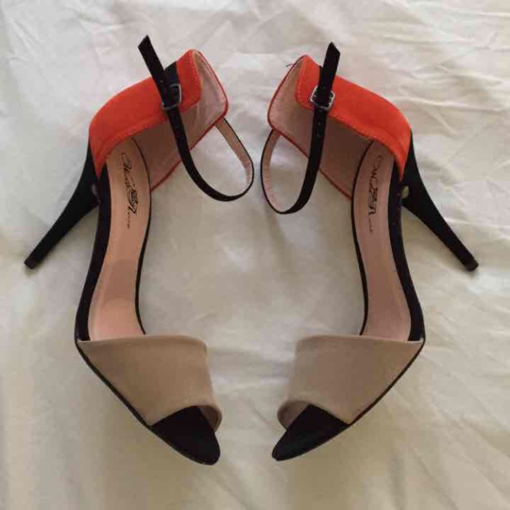Orange beige ankle strap high heel pumps