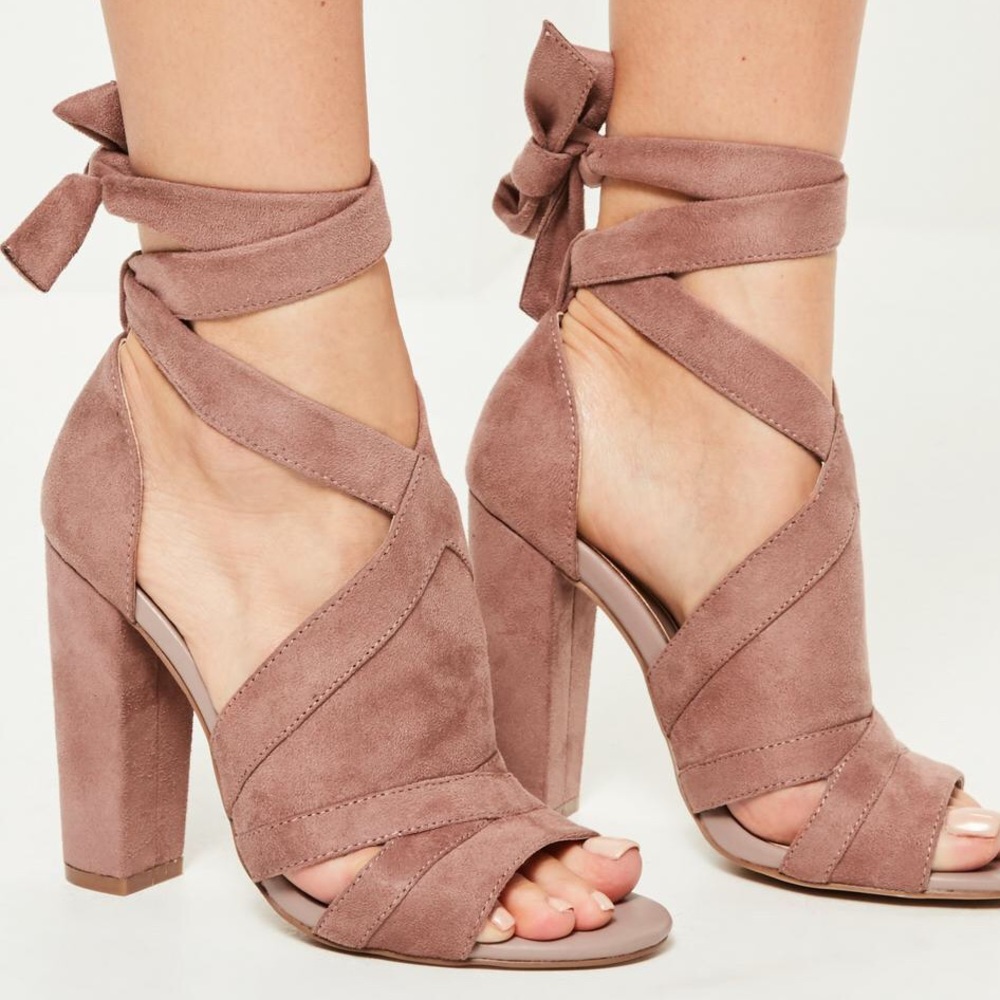 MISSGUIDED High Vamp BLOCK Heel Tie Sandal
