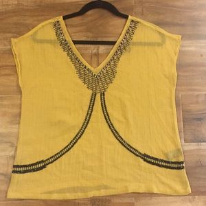 Sheer Yellow Beaded Swing Top - size L