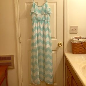 Teal and white chevron sun dress