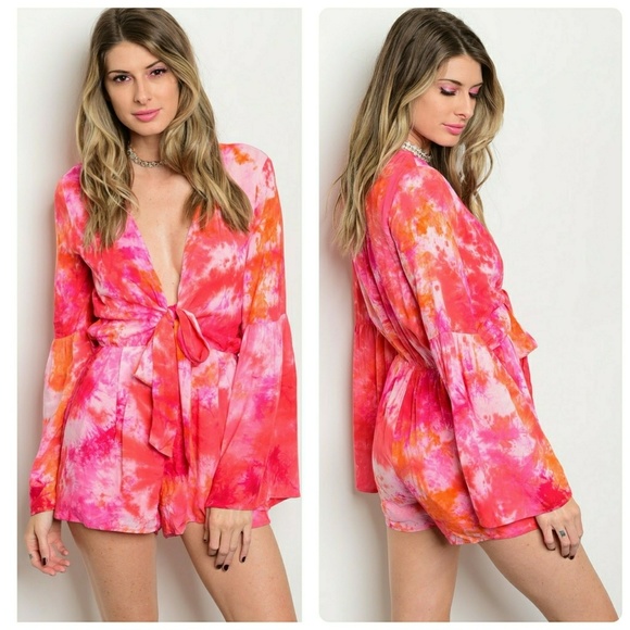 2X HP||🌟Sexy Plunge Tie Up Tie Dye Romper - Picture 4 of 5
