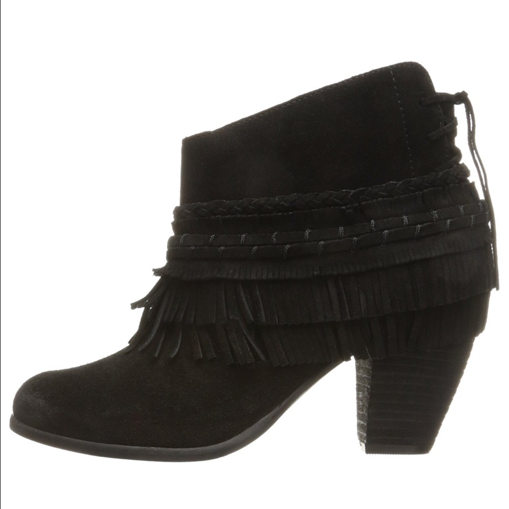 Tan Stitched Boho Fringe Poncho Booties - Picture 4 of 7