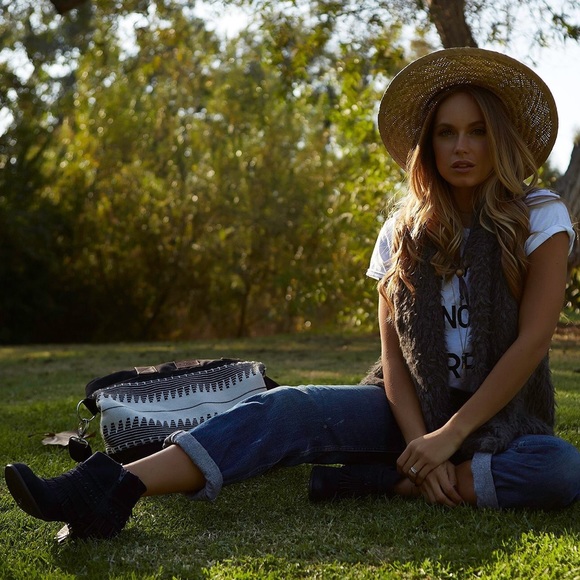 Tan Stitched Boho Fringe Poncho Booties - Picture 3 of 7