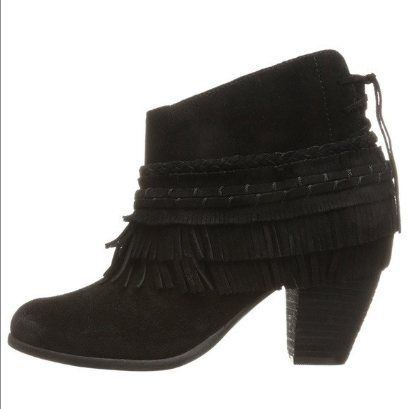 Tan Stitched Boho Fringe Poncho Booties - Picture 4 of 7