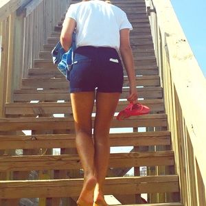 High waisted dark denim shorts