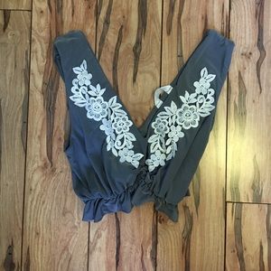 ASOS blue ruffled Tank/Crop top with flower lace!