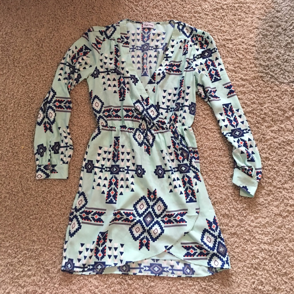 Brigitte Bailey mint green Aztec print wrap dress