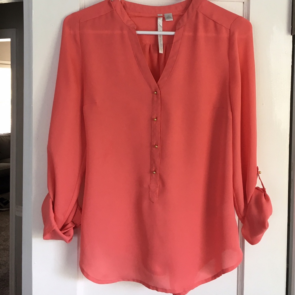 LC Lauren Conrad Coral Blouse with Gold Buttons